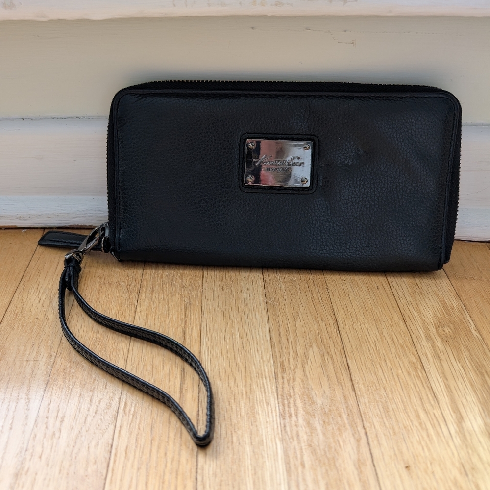 Kenneth Cole New York Black Pebbled Leather Zip-Around Wristlet